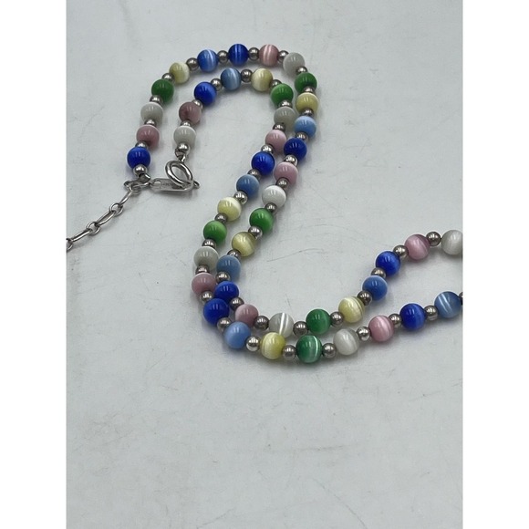 Jordan Sterling Silver 925 Beaded Multicolor Cat's Eye Necklace - Picture 13 of 13